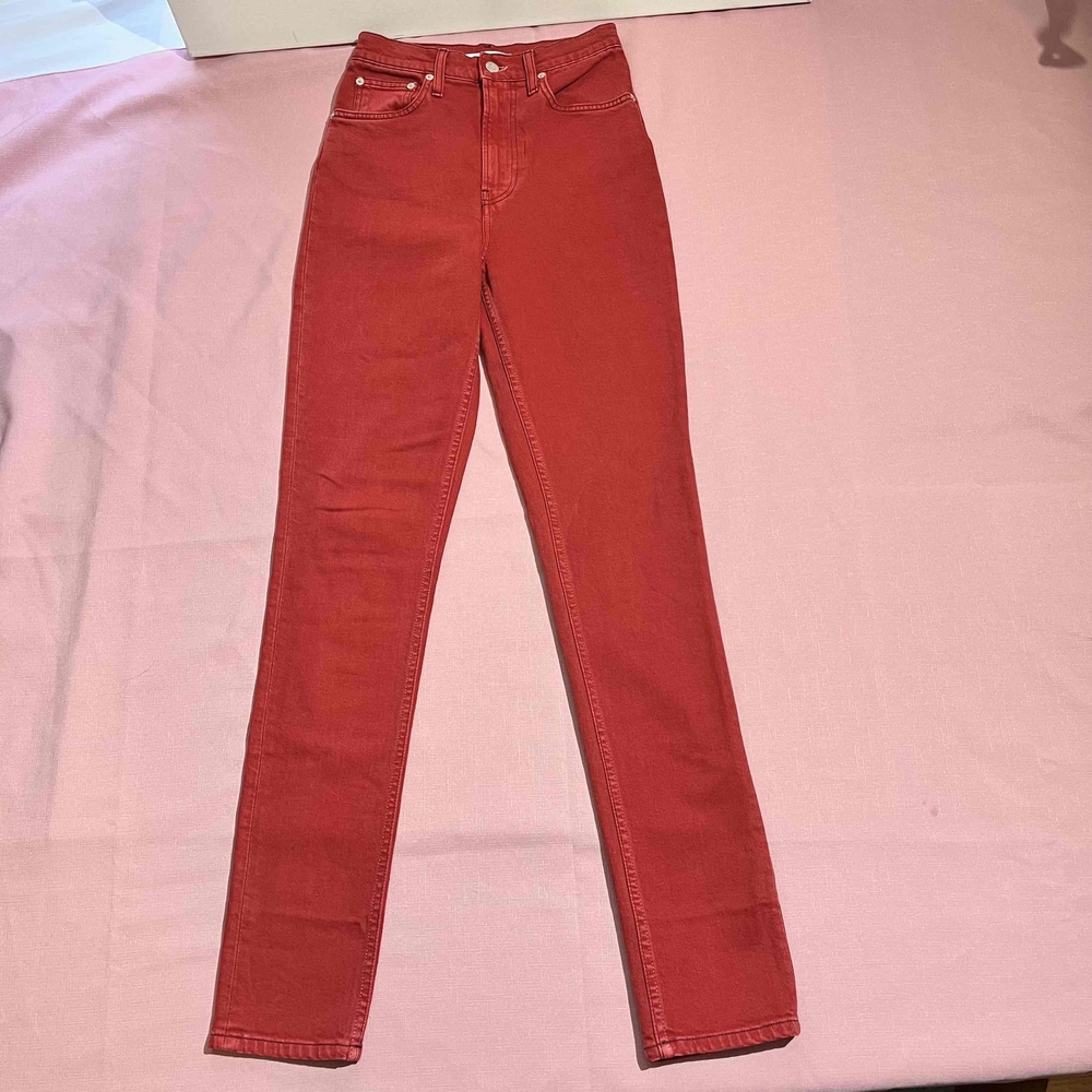 Helmut Lang Jeans Red Oxi Zip Stonewash Archive Hi Straight Denim Made In Italy